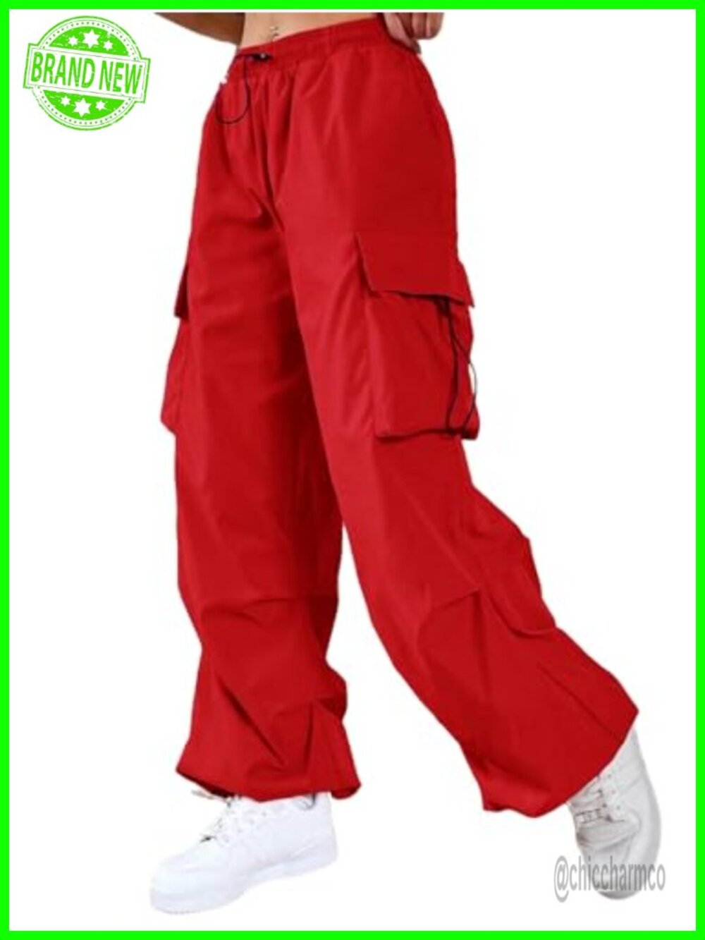 Drawstring Elastic Waist Loose Flap Pocket Cargo Pants High Rise Straight Leg